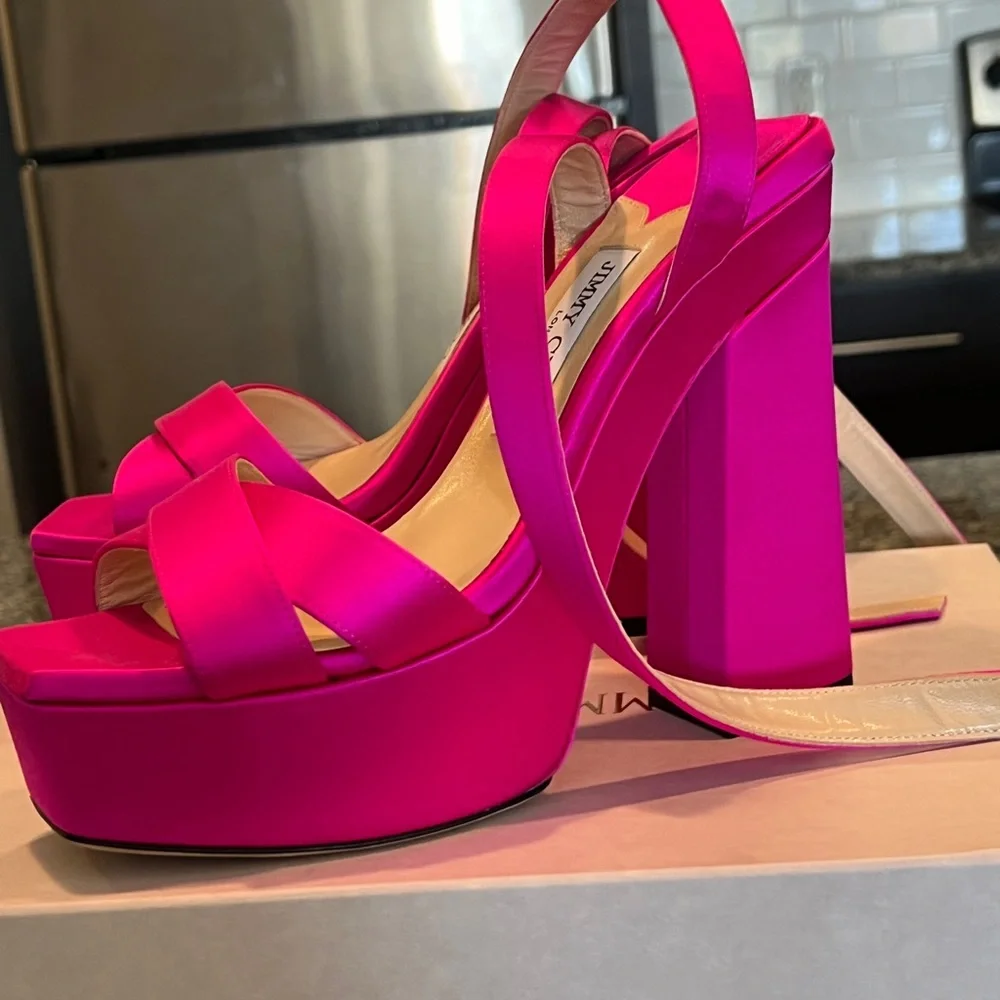 Jimmy Choo Fuchsia Platform Heels - Picture 7 of 9